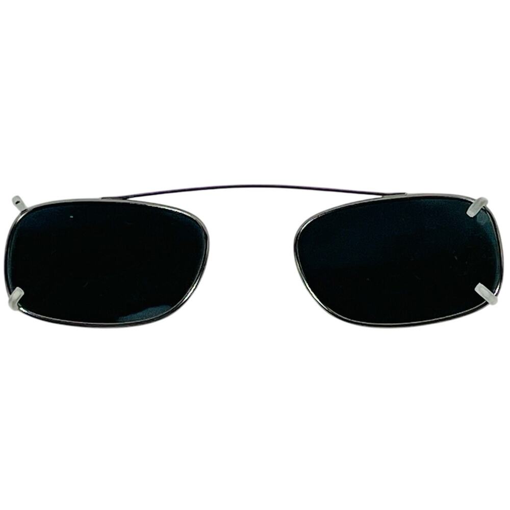 Vintage Sun Clips Sunglasses Rectangle Silver Frames Black Lens Clip On Tortoise